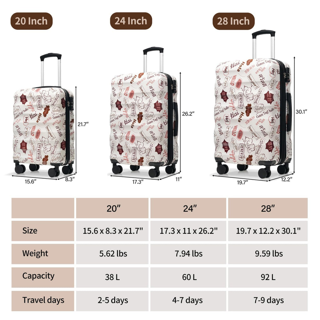 Merax Luggage Set 3 Piece Expandable Hardshell Suitcases with Spinner Wheels TSA Lock Lightweight Glossy Carry On Checked Travel Luggage 20/24/28