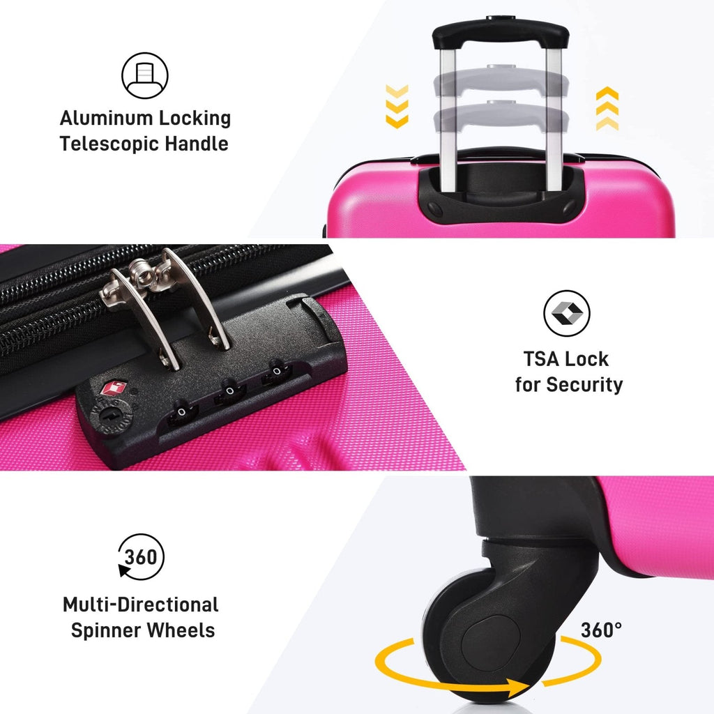 Merax Luggage Set 3 Piece Hardshell Expandable Lightweight with Spinner Wheels and TSA Lock(20" 24"+bag)(Pink)
