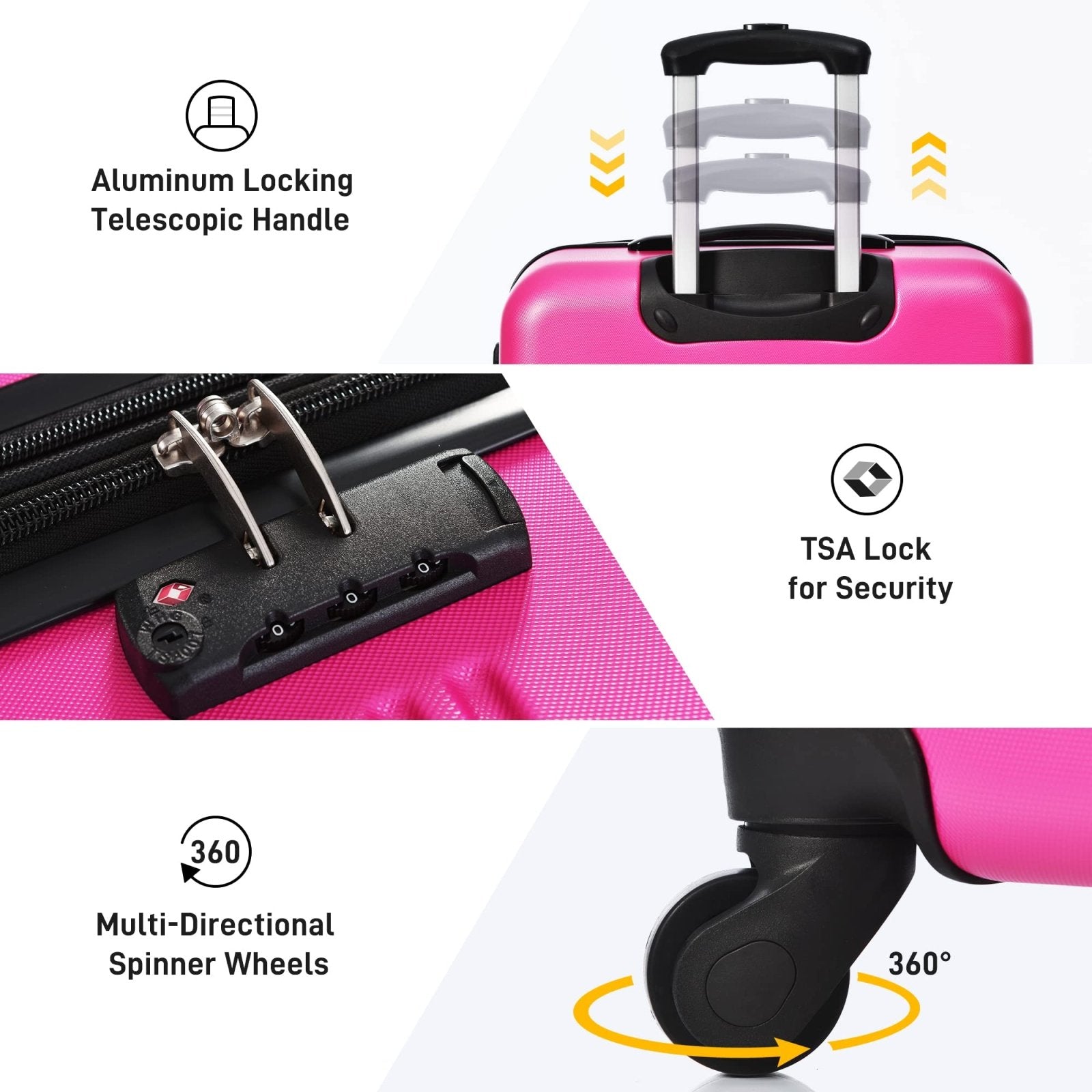 Merax Luggage Set 3 Piece Hardshell Expandable Lightweight with Spinner Wheels and TSA Lock(20" 24"+bag)(Pink)