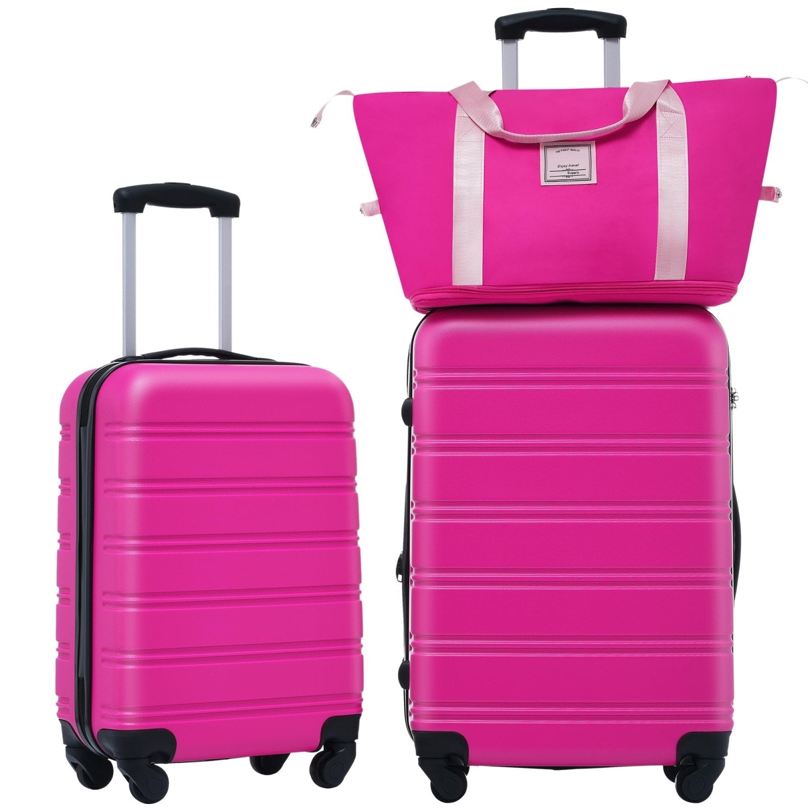 Merax Luggage Set 3 Piece Hardshell Expandable Lightweight with Spinner Wheels and TSA Lock(20" 24"+bag)(Pink)