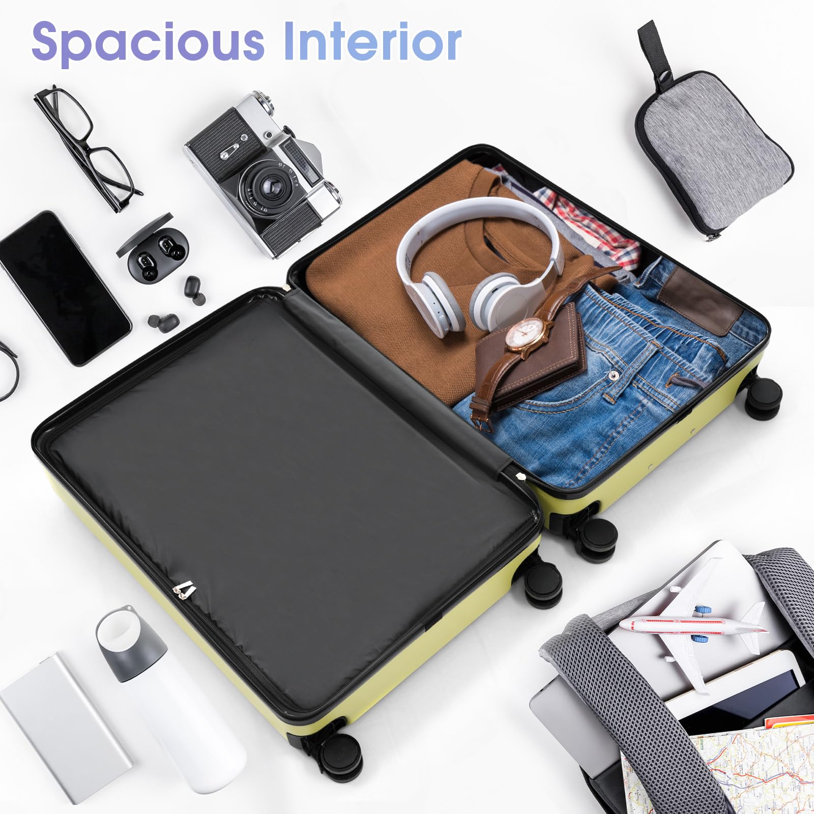 Merax Luggage Set 3 Piece, Lightweight Durable ABS Suitcases with Spinner Wheels and TSA Lock, Carry - on & Checked Travel Luggage