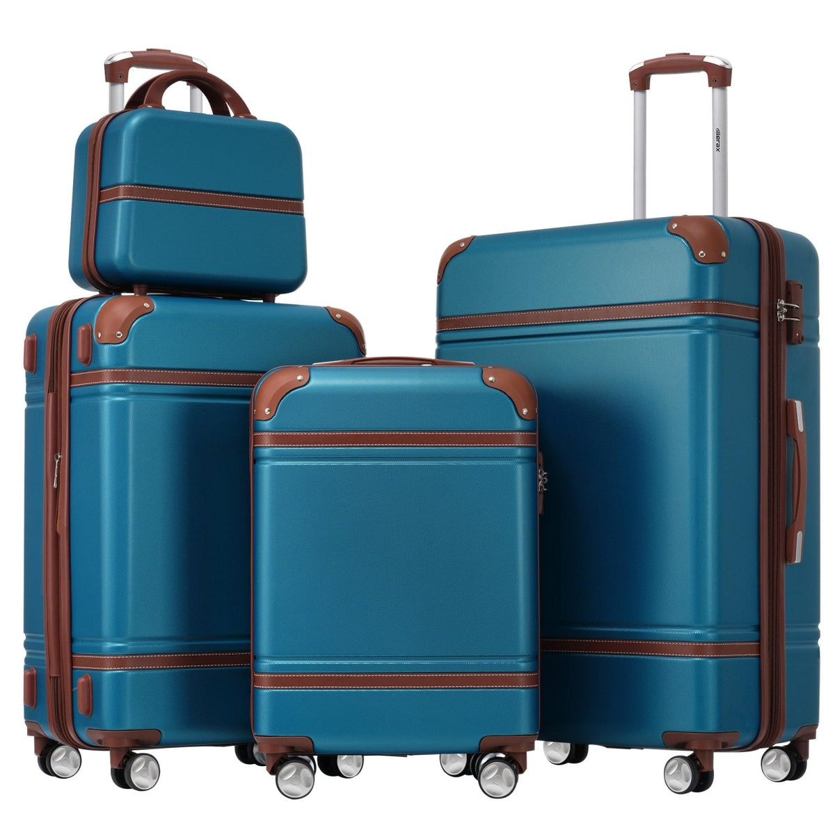 Merax Luggage Set, 3 Piece Luggage with Cosmetic Case, Vintage Hardcase Suitcase with Wheels, Expandable Luggage Airline Approved(Blue,20"+24"+28")