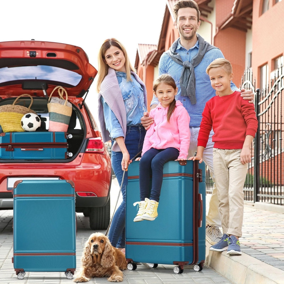Merax Luggage Set, 3 Piece Luggage with Cosmetic Case, Vintage Hardcase Suitcase with Wheels, Expandable Luggage Airline Approved(Blue,20"+24"+28")
