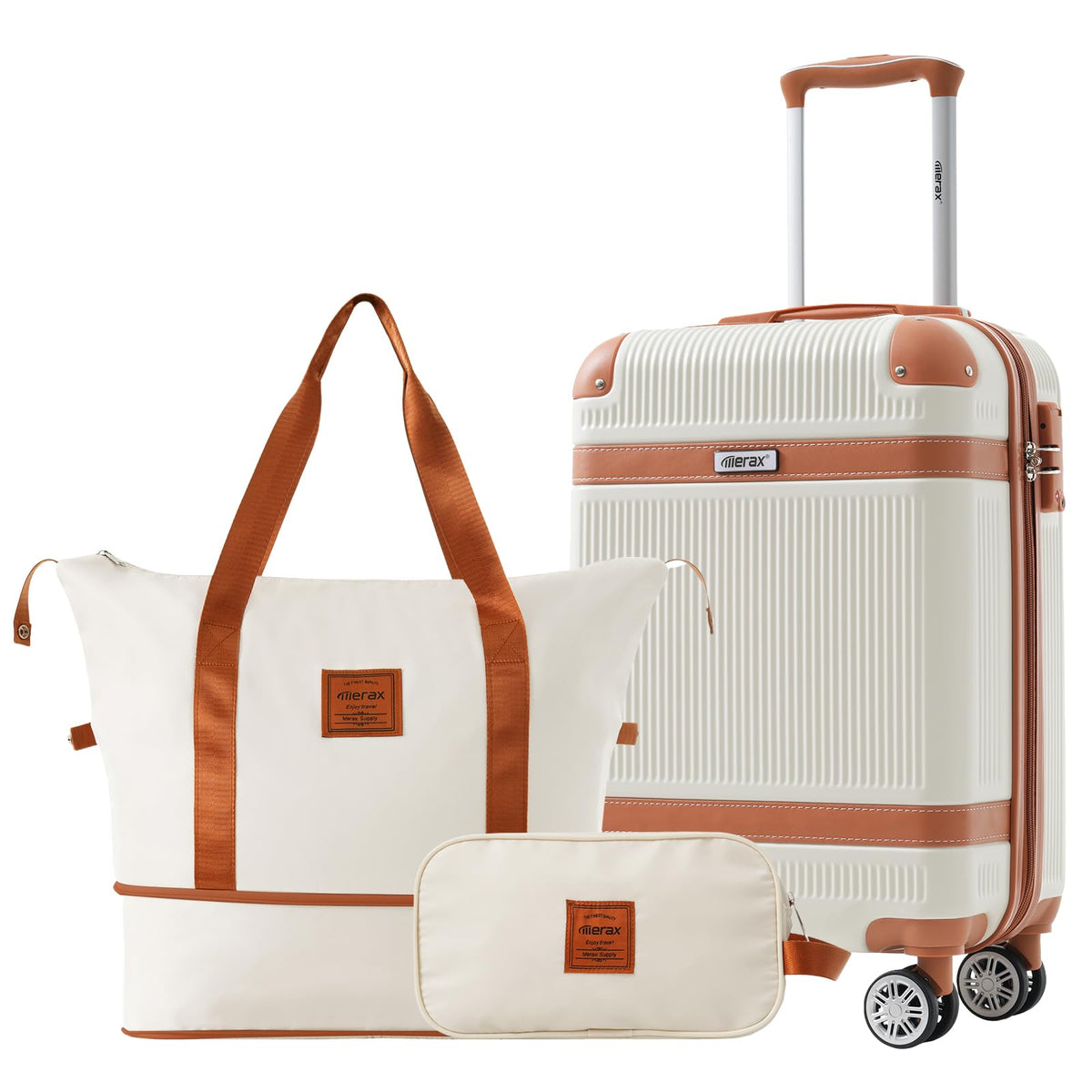 Merax Luggage Set 3 Piece Suitcase Set, 20-Inch Carry On Luggage Lightweight Suitcases with Wheels, TSA Lock, Collision-Protection Angle (White)