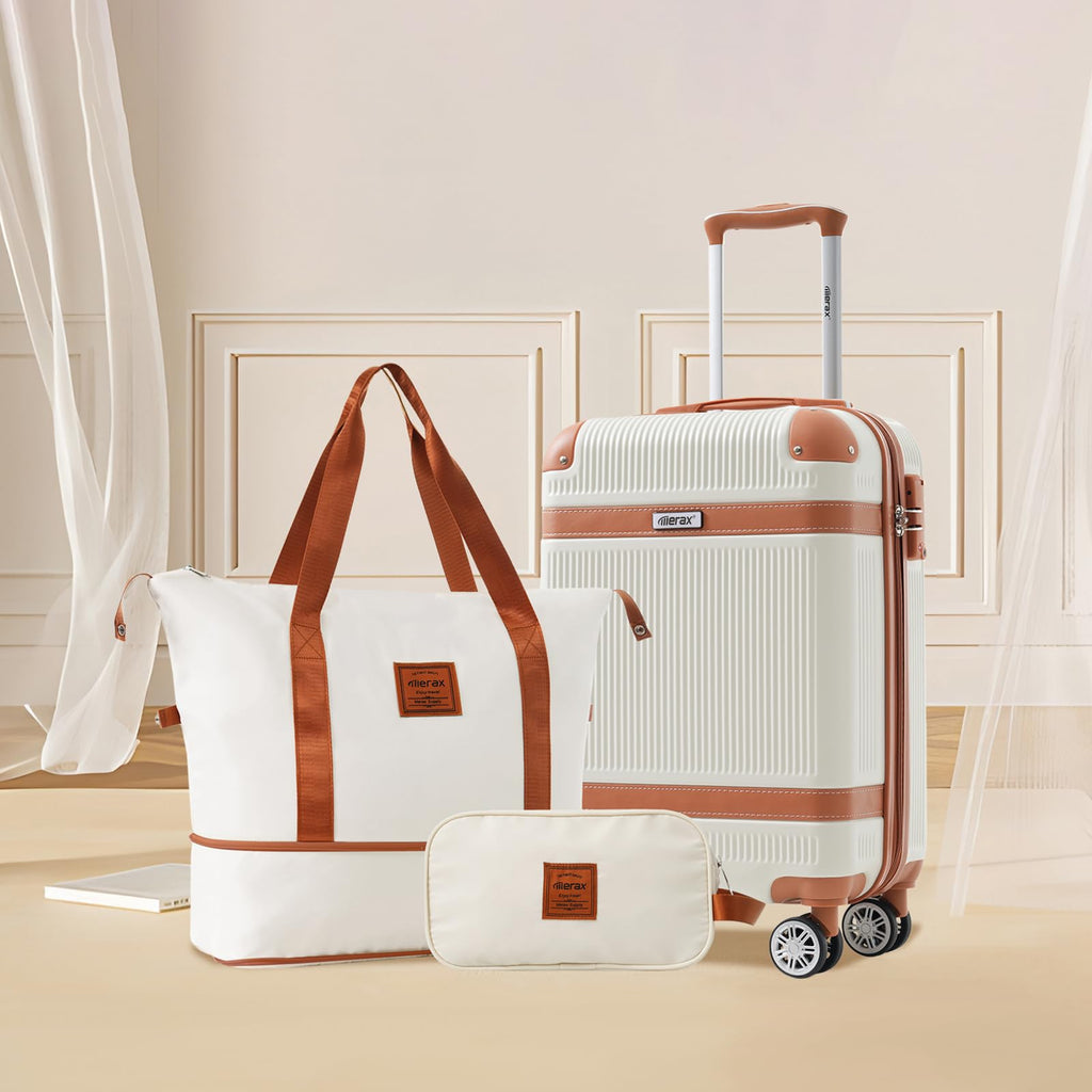 Merax Luggage Set 3 Piece Suitcase Set, 20 - Inch Carry On Luggage Lightweight Suitcases with Wheels, TSA Lock, Collision - Protection Angle (White)