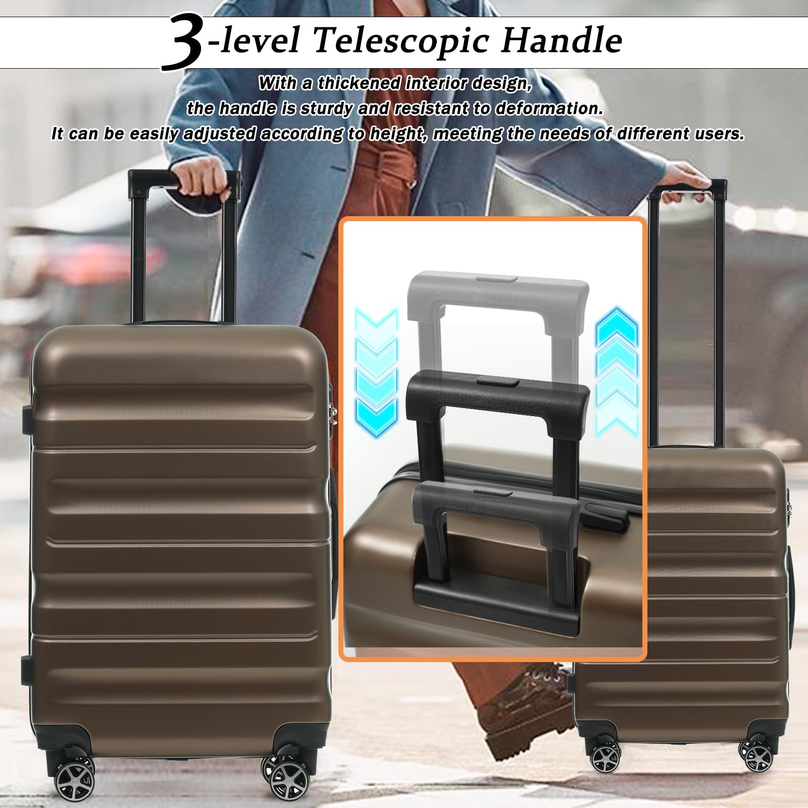 Merax Luggage Set 6 Piece, Hardshell ABS Suitcases with 8 Silent Spinner Wheels, Durable and Lightweight Travel Luggage for Family Trips, Brown