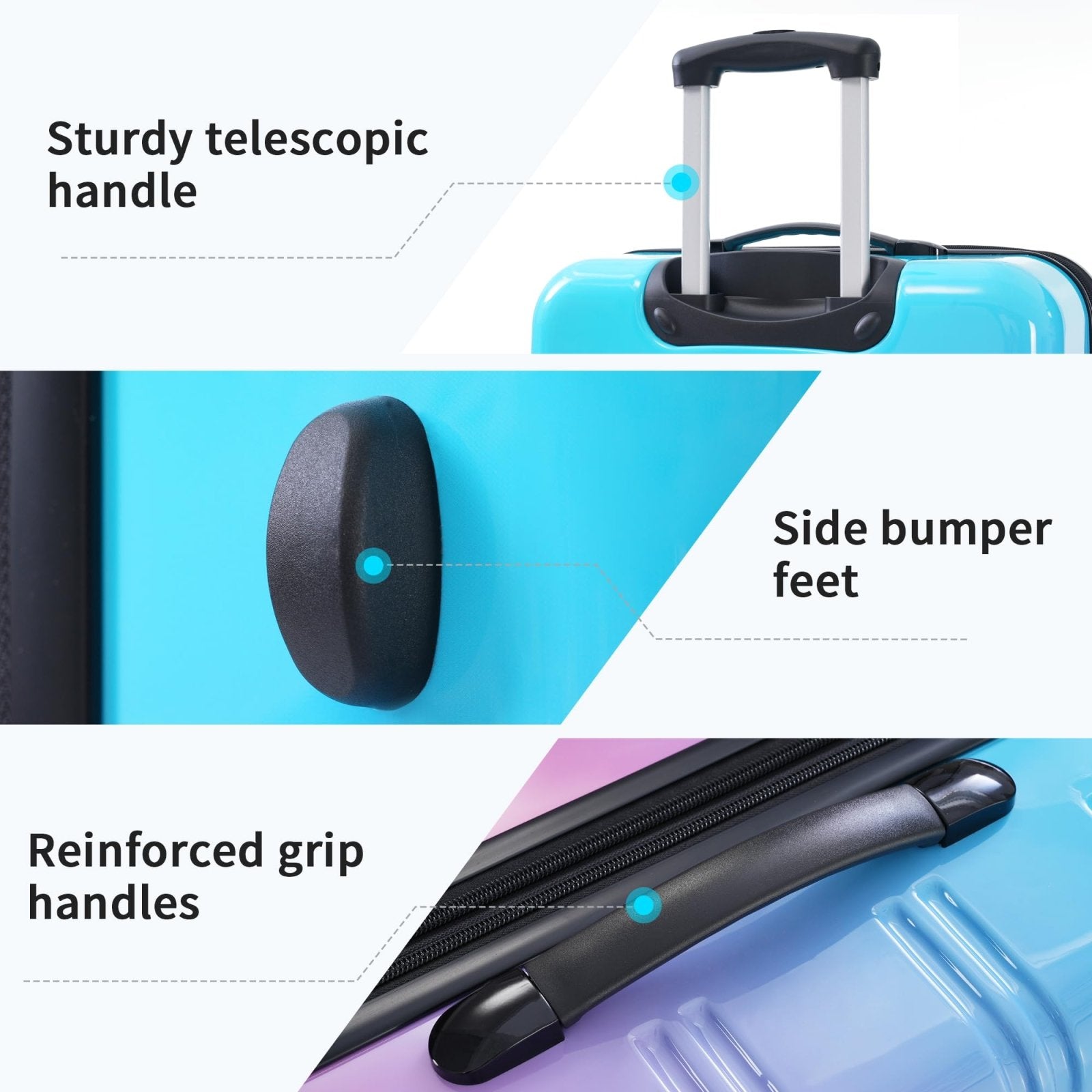 Merax Luggage Set Carry On Luggage with TSA Lock Hard Shell Suitcases & Travel Bag Dual Spinner Wheels Lightweight Durable Travel Set (Gradient Pink Blue, 3 PC(20+24+28))