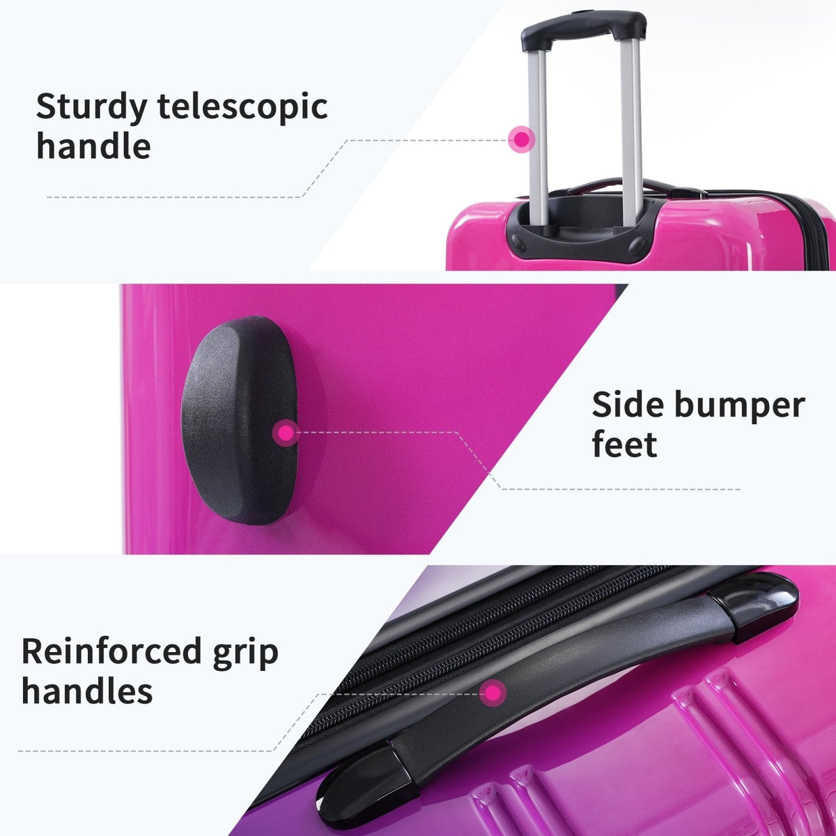 Merax Luggage Set Carry On Luggage with TSA Lock Hard Shell Suitcases & Travel Bag Dual Spinner Wheels Lightweight Durable Travel Set (Gradient Purple Pink, 3 PC(20+24+28))