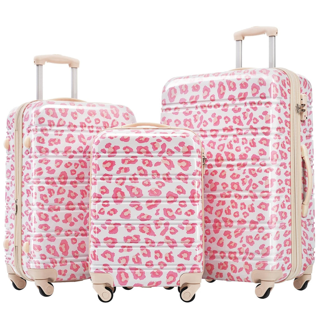 Merax Luggage Set Carry On Luggage with TSA Lock Hard Shell Suitcases & Travel Bag Dual Spinner Wheels Lightweight Durable Travel Set (Pink Leopard, 3 PC(20+24+28))