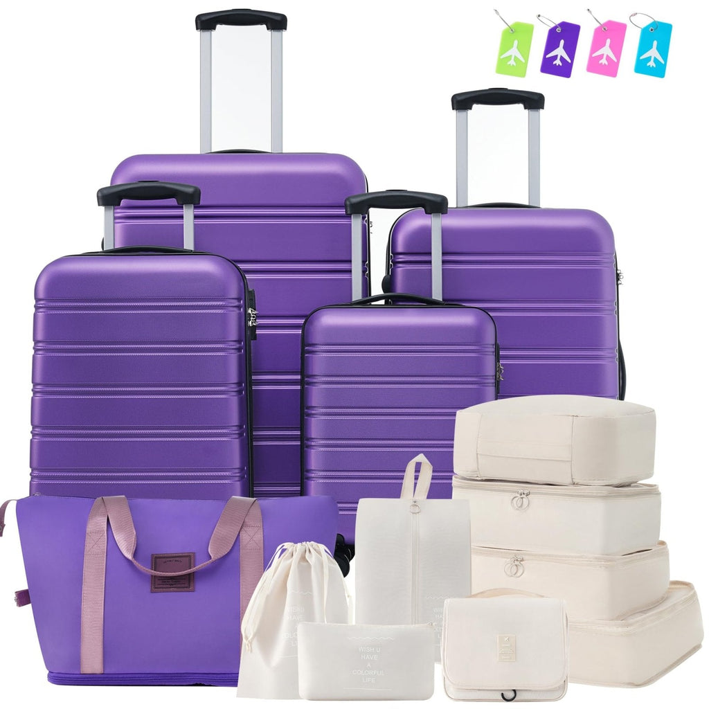 Merax Luggage Set Carry On Luggage with TSA Lock Hard Shell Suitcases & Travel Bag Dual Spinner Wheels Lightweight Durable Travel Set (Purple, 5 PC(16+20+24+28+Bag+8 Luggage Storage Bags))