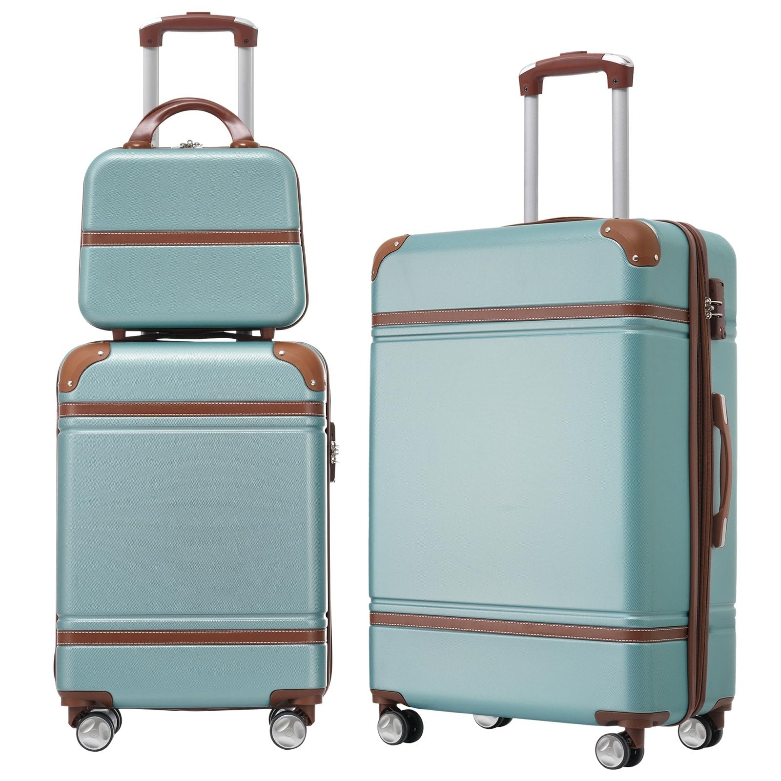 Merax Luggage Set Hardshell Carry-On Suitcase with TSA Lock Double Spinner Wheels Travel Duffel Bag with Trolley Sleeve Toiletry Bag Lightweight Travel Set (Green, 3PC (20"+24"+Cosmetic Case))