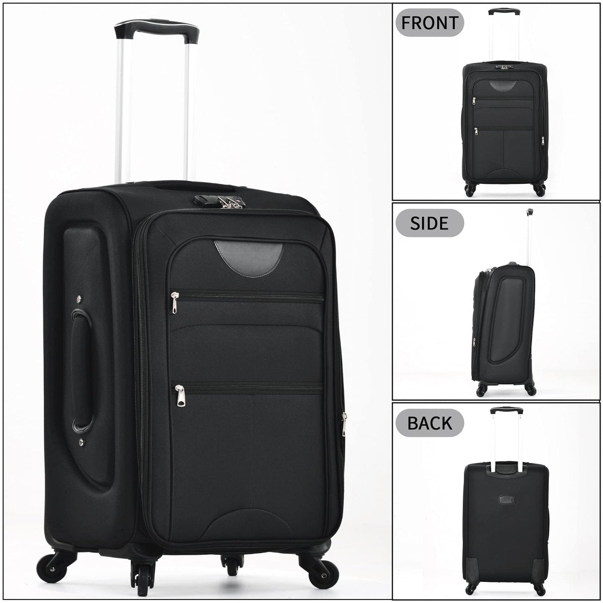 Merax Luggage Set, Softside Suitcase 3 Piece, Expandable Lightweight Luggage Sets with Duffel Bag 22" 26" 30" Suitcase with Wheels TSA Lock,Black