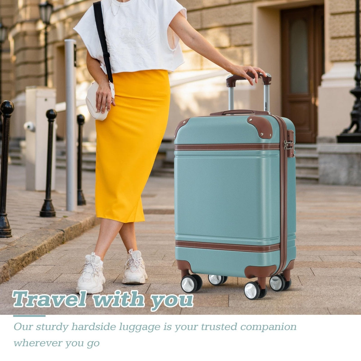 Merax Luggage Set,24 IN Hardside Suitcase with Duffel Bags,3 Piece Expandable Luggage with Spinner Wheels, Vintage Luggage with TSA Lock Lightweight,(Blue Green)