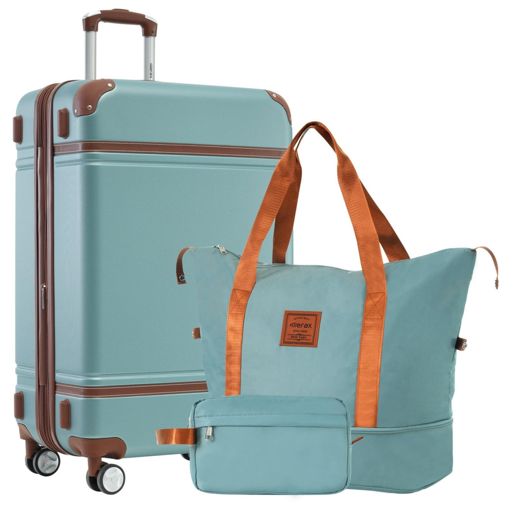Merax Luggage Set,28 IN Hardside Suitcase with Duffel Bags,3 Piece Expandable Luggage with Spinner Wheels, Vintage Luggage with TSA Lock Lightweight,(Blue Green)