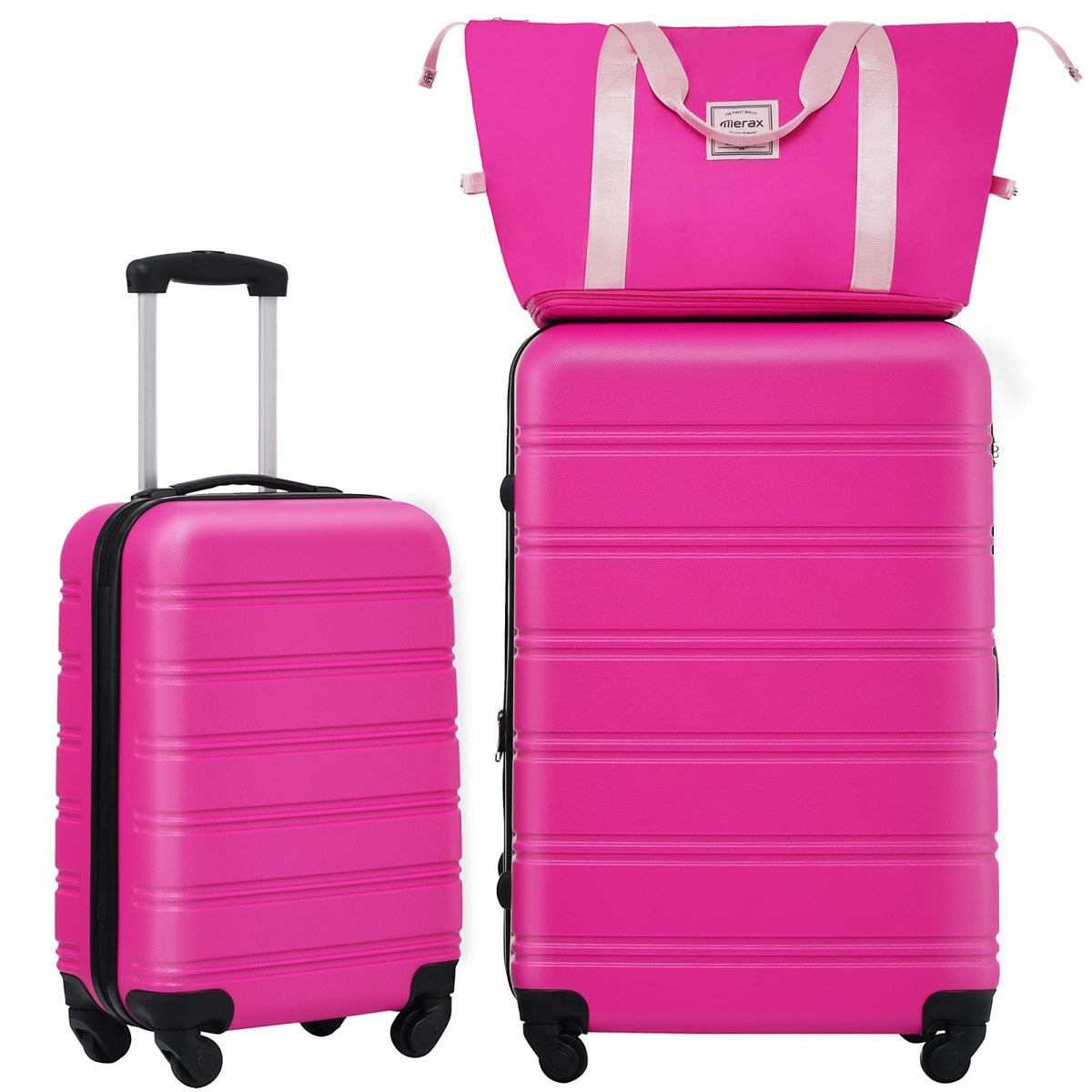 Merax Luggage Sets 2 Piece with Bag, Suitcase Set Carry On Travel Luggage TSA Lock Spinner Wheels Hardshell Lightweight, 20 inch 28 inch, Rose Red (3 Set)