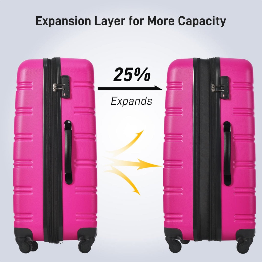Merax Luggage Sets 2 Piece with Bag, Suitcase Set Carry On Travel Luggage TSA Lock Spinner Wheels Hardshell Lightweight, 20 inch 28 inch, Rose Red (3 Set)