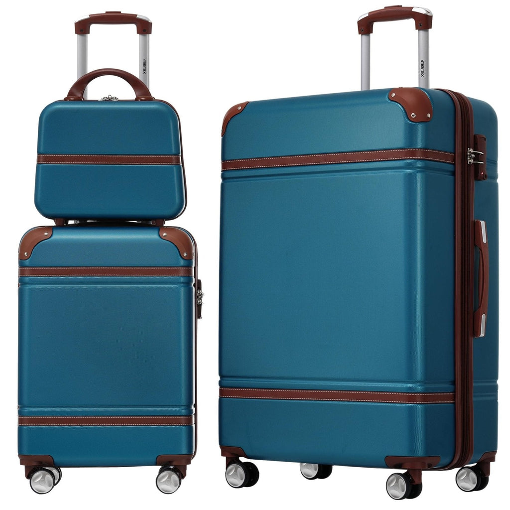 Merax Luggage Sets 2 Piece with Cosmetic Case, Suitcase Set Carry On Travel Luggage TSA Lock Spinner Wheels Hardshell Lightweight, 20 inch 28 inch, Navy Blue (3 Set)
