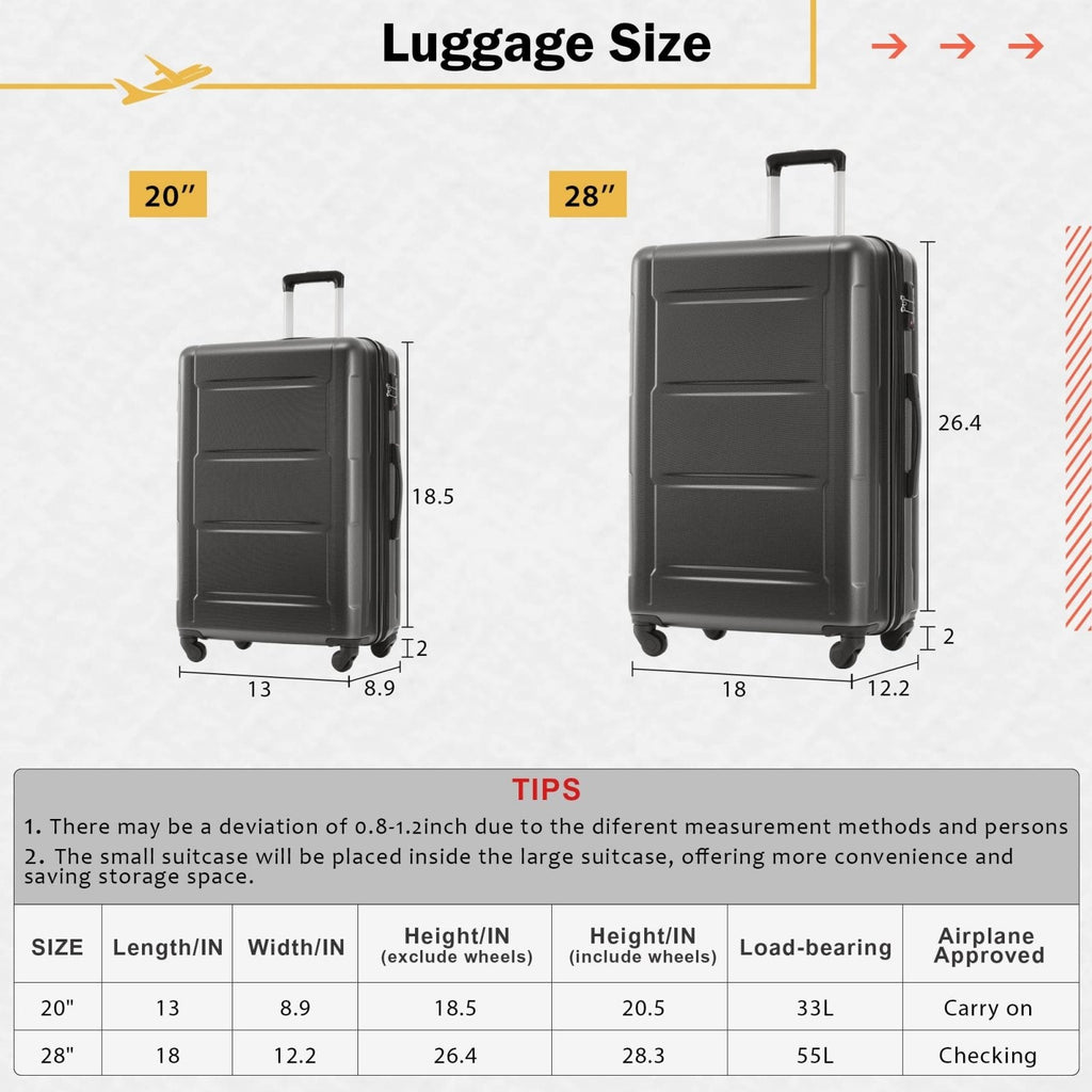 Merax Luggage Sets 20/28 Inch Suitcase Sets with TSA Lock Hardshell Luggage with Bags