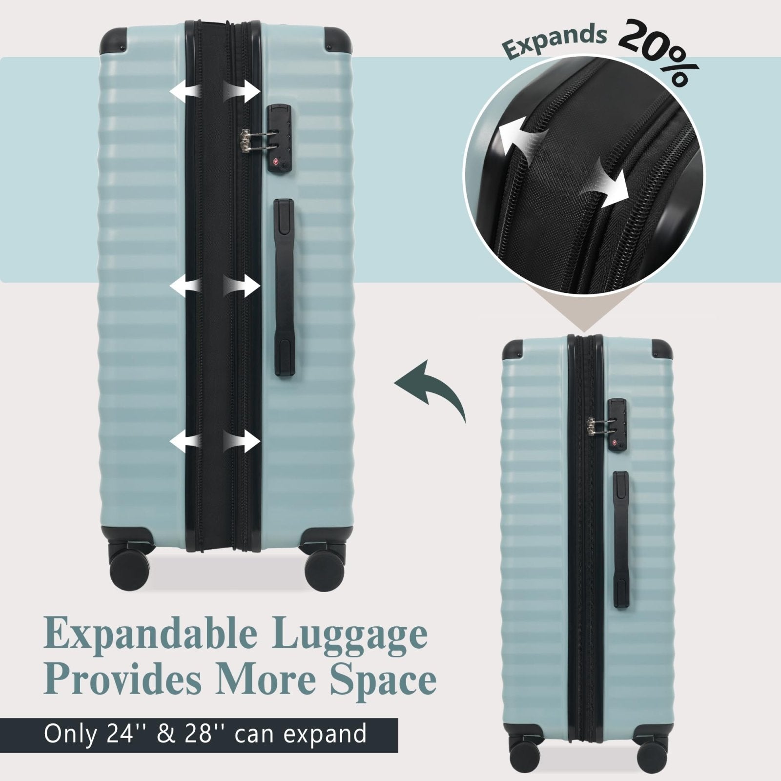 Merax Luggage Sets 3 Piece Front Opening, Hardside Lightweight Carry on Suitcase with Cup Holder USB Port,Durable Expandable Luggage with Bags Spinner Wheels and TSA Lock,Light Blue