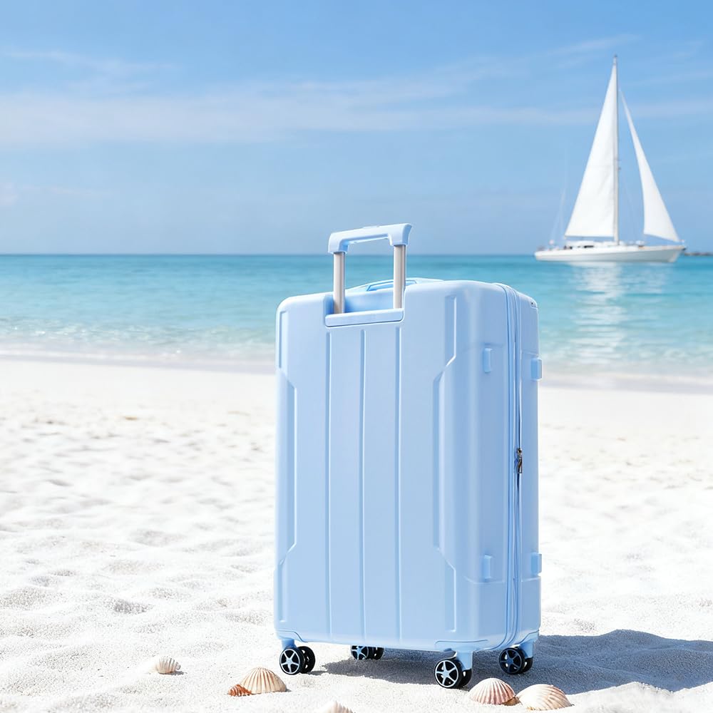 Merax Luggage Sets 3 - Piece Hardshell with Spinner Wheels Lightweight Suitcase with Corner Guards (Skyblue, 20/24/28)