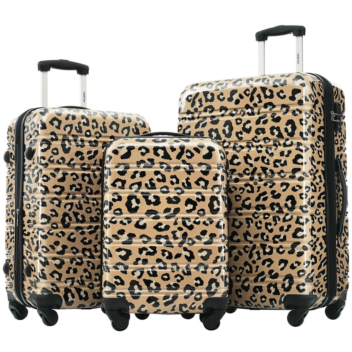 Merax Luggage Sets 3 Piece, Hardside Expandable Suitcase Set with Spinner Wheels, Lightweight Leopard 20+24+28 IN Suitcase with Carry on Luggage, Leopard Brown