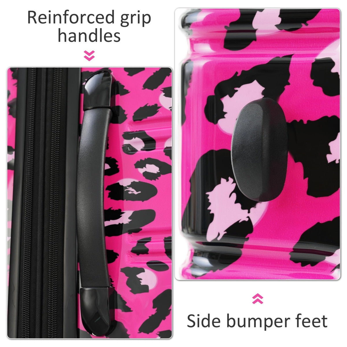 Merax Luggage Sets 3 Piece, Hardside Expandable Suitcase Set with Spinner Wheels, Lightweight Leopard Luggage 20+24+28 IN, Leopard Hot Pink