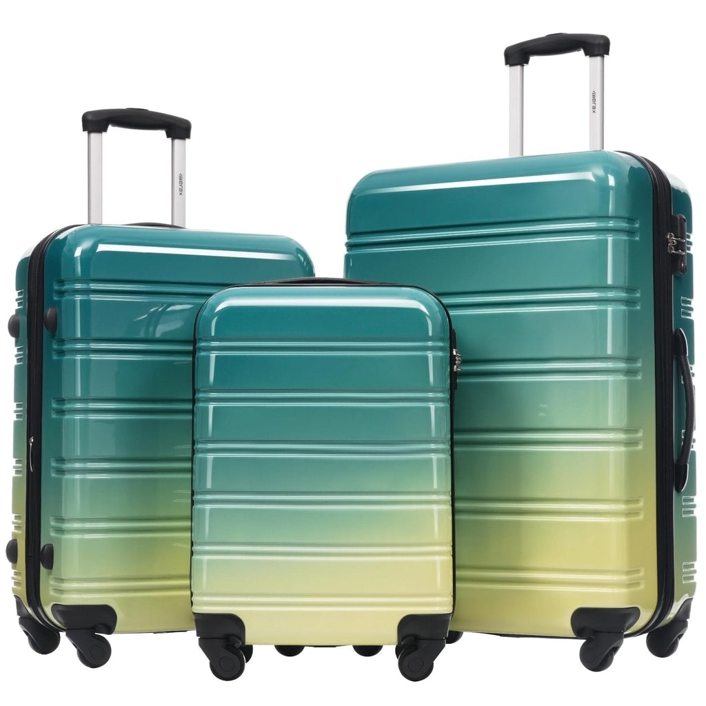 Merax Luggage Sets 3 Piece, Hardside Expandable Suitcase Set with Spinner Wheels, Lightweight Multicolor 20+24+28 IN Suitcase with Carry on Luggage, Green and Yellow
