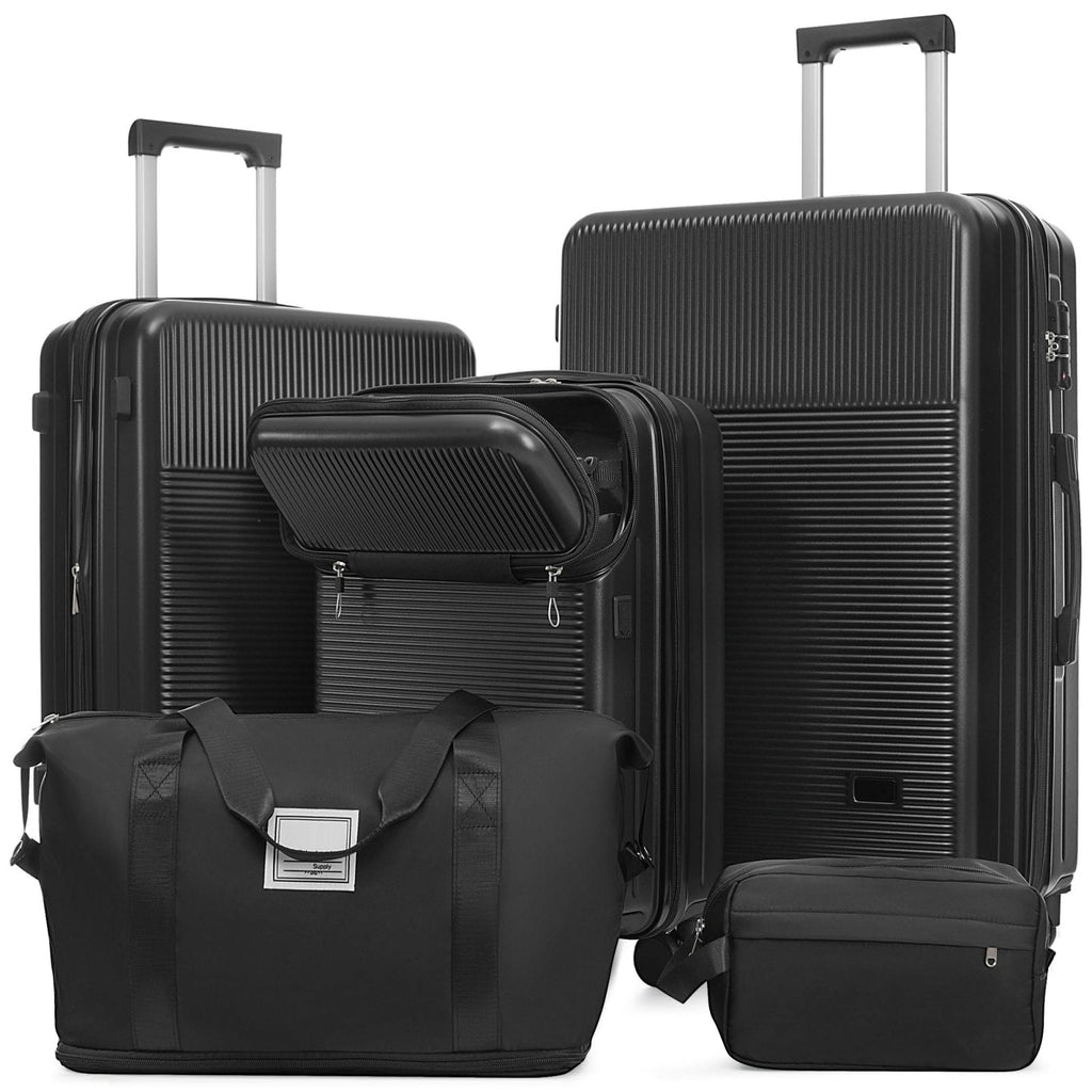 Merax Luggage Sets 5 Piece Hardside Expandable Suitcase with Wheels TSA Locks,ABS Hardside Lightweight Rolling Suitcase for Women and Men,Black