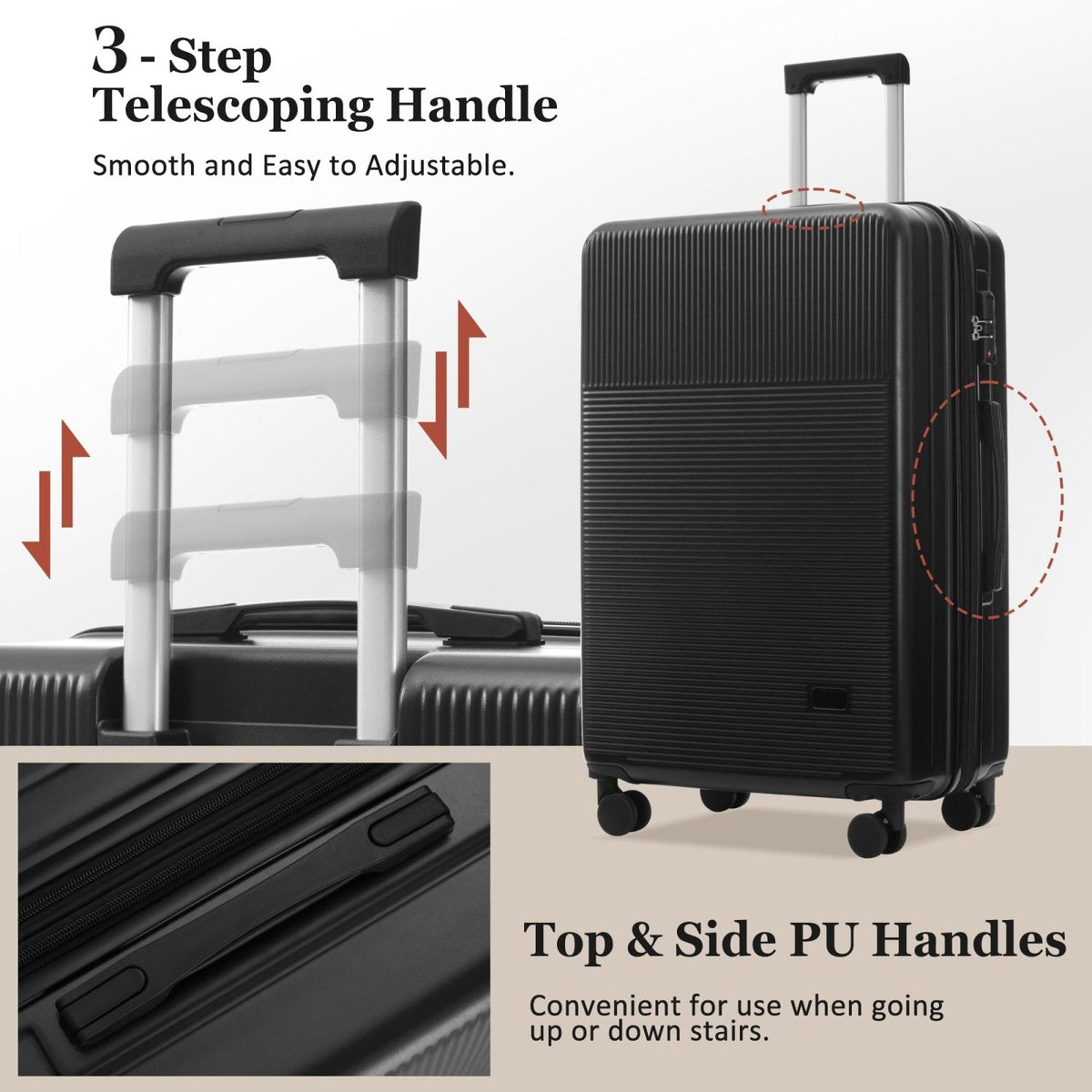 Merax Luggage Sets 5 Piece Hardside Expandable Suitcase with Wheels TSA Locks,ABS Hardside Lightweight Rolling Suitcase for Women and Men,Black