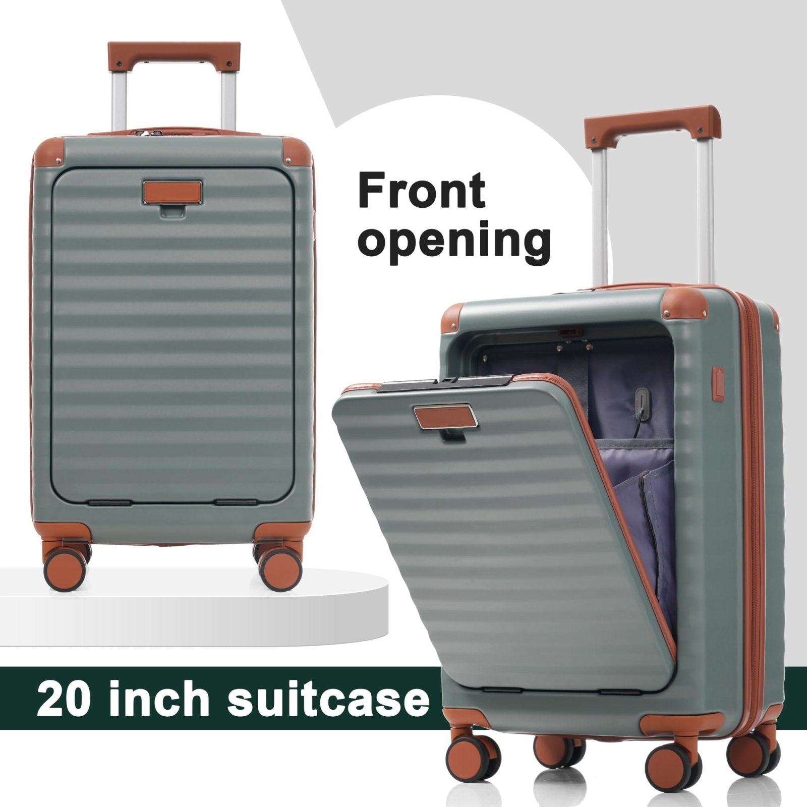 Merax Luggage Sets 5 Piece with 20 Inch Front Opening,24" & 28" Hardside Expandable Carry on Suitcase with Spinner Wheels TSA Lock USB Port Cup Holder Duffel Bag and Toiletry Bag,Blue Grey