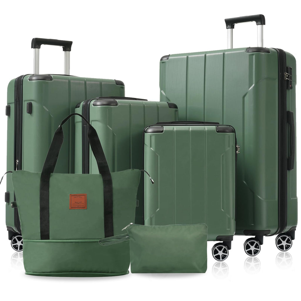 Merax Luggage Sets 6 Piece Hardshell Suit case, Expandable Lightweight Suitcases with Dual Wheels, TSA Lock for Men Women, Green