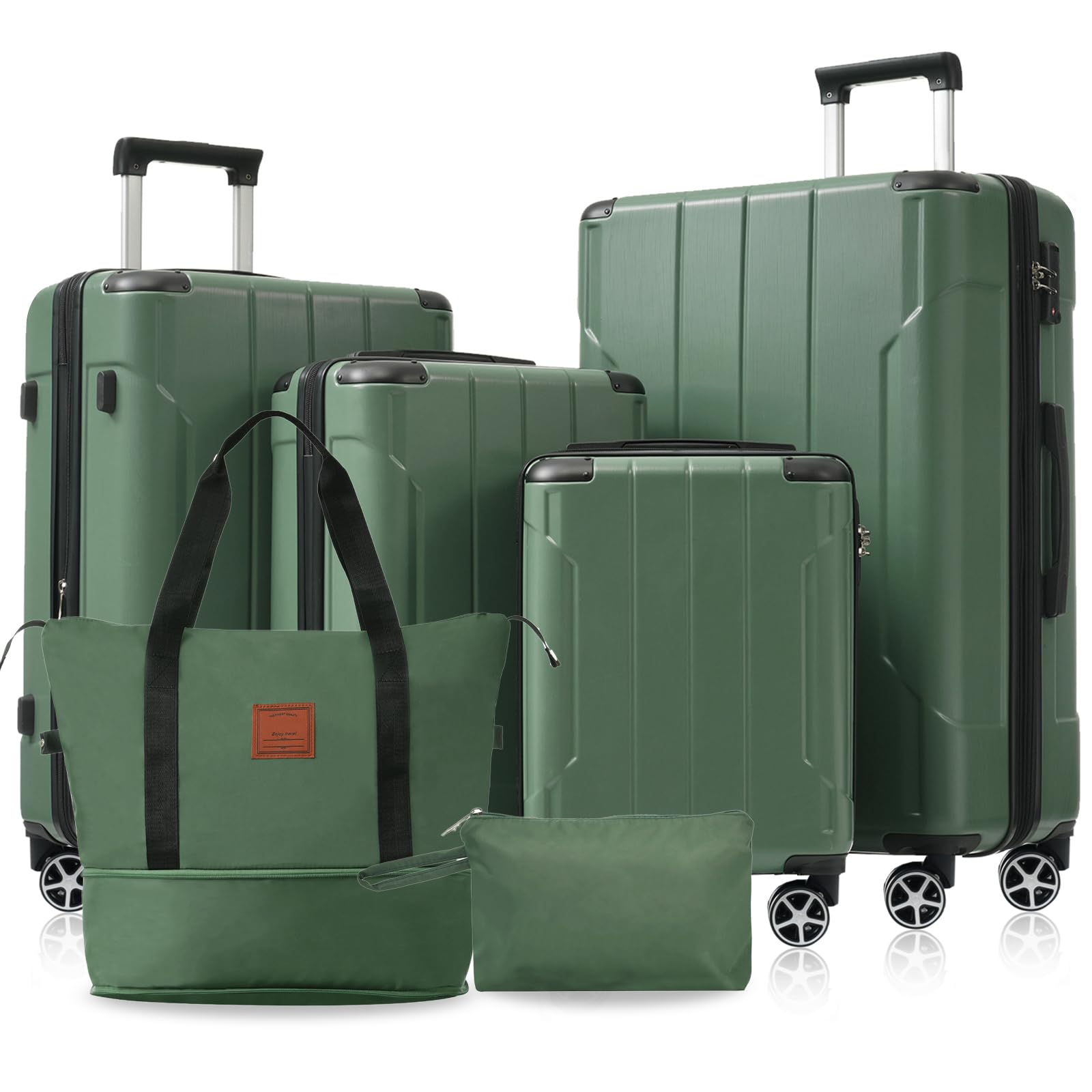 Merax Luggage Sets 6 Piece Hardshell Suit case, Expandable Lightweight Suitcases with Dual Wheels, TSA Lock for Men Women, Green