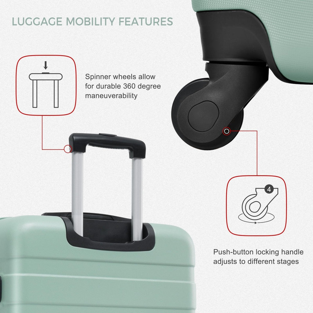 Merax Luggage Sets ABS Hardshell 3 Piece Suitcase with Spinner Wheels & TSA Lock, Lightweight Durable Travel Luggage 20''/24''/28'' for Airline Carry - On (Green, 20''+24''+28'')