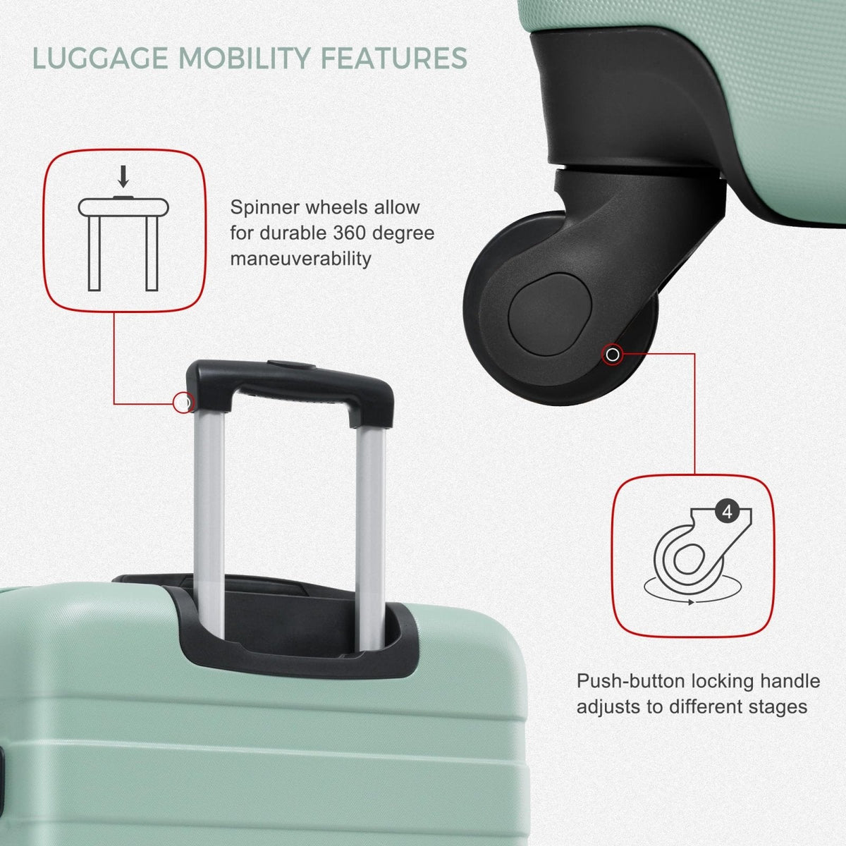 Merax Luggage Sets ABS Hardshell 3 Piece Suitcase with Spinner Wheels & TSA Lock, Lightweight Durable Travel Luggage 20''/24''/28'' for Airline Carry - On (Green, 20''+24''+28'')