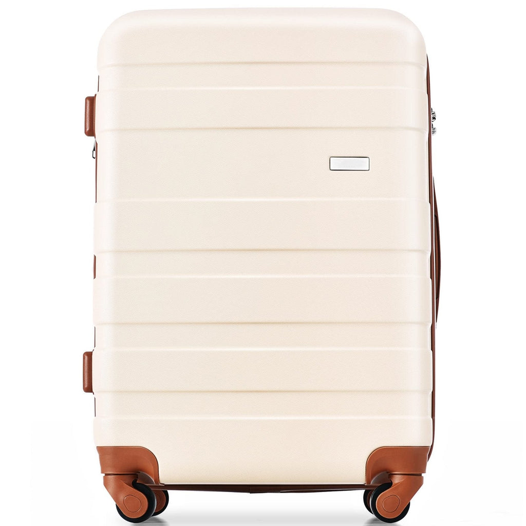 Merax Luggage Sets Hardshell 3 Piece Suitcase with Spinner Wheels & TSA Lock ABS Lightweight Durable Travel Luggage 20''/24''/28'' for Airline Carry - On (Ivory and Brown, No Extended Functions)