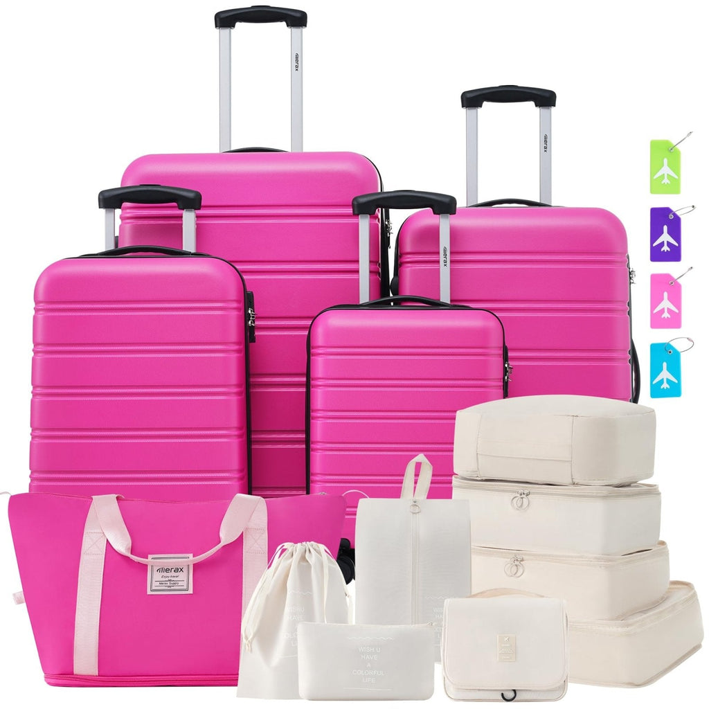 Merax Luggage sets of 13 Piece 16 20 20 28 IN Carry on Luggage Hard Case Pink Luggage Expandable Checked Luggage Suitcase Set with Wheels