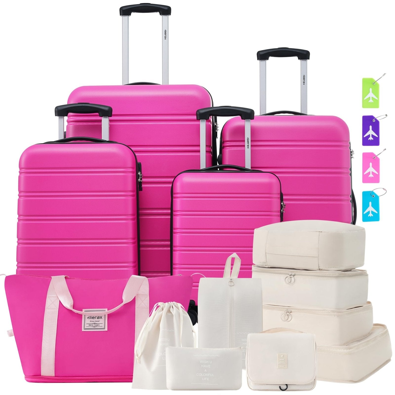 Merax Luggage sets of 13 Piece 16 20 20 28 IN Carry on Luggage Hard Case Pink Luggage Expandable Checked Luggage Suitcase Set with Wheels