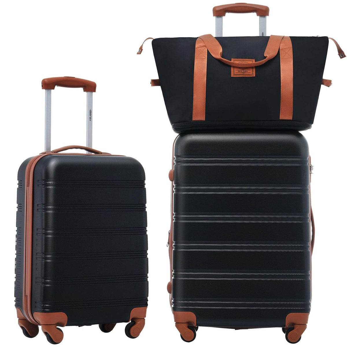Merax Luggage sets of 3 Piece 20 24 IN Carry on Luggage Hard Case Black and Brown Luggage Expandable Checked Luggage Suitcase Set with Wheels