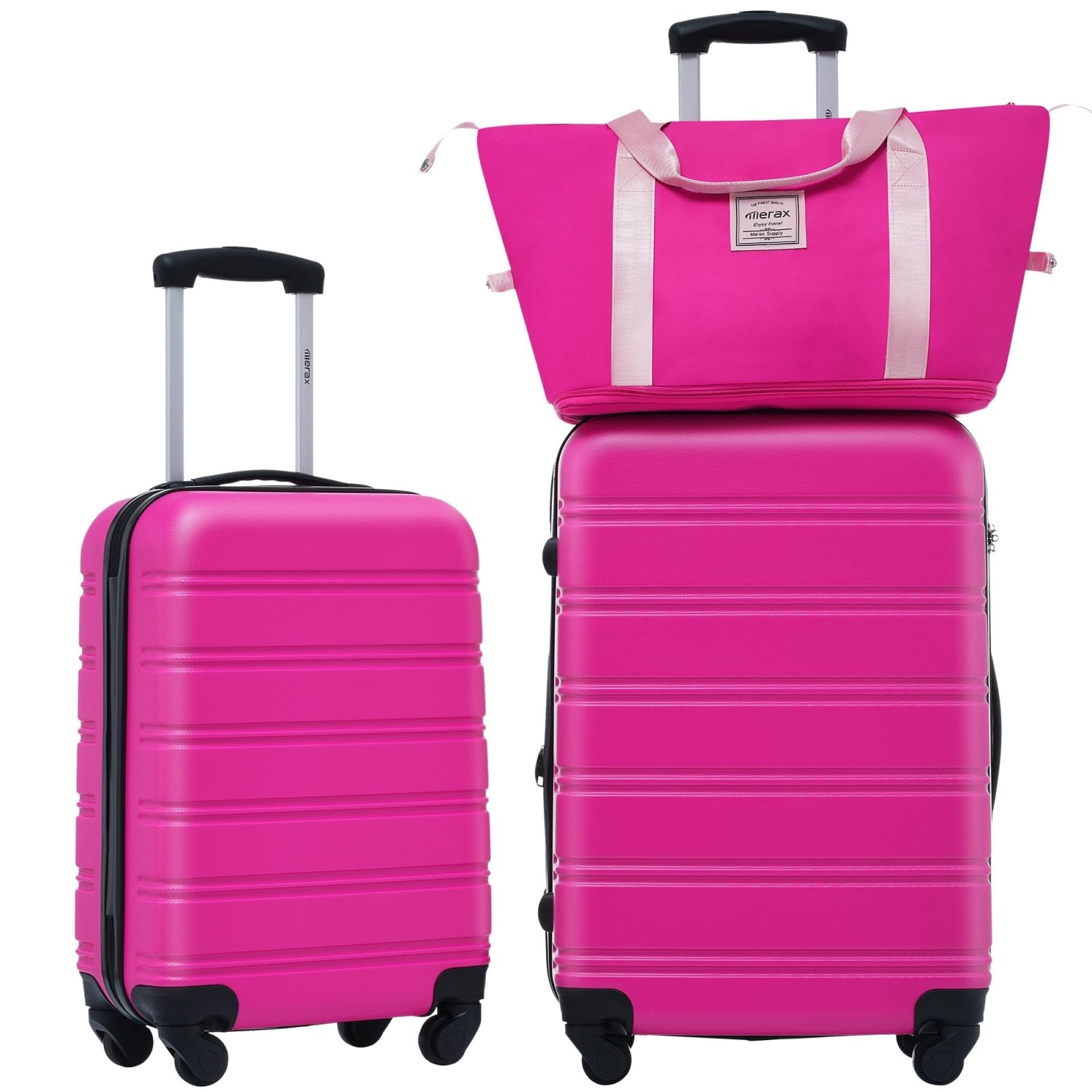 Merax Luggage sets of 3 Piece 20 24 IN Carry on Luggage Hard Case Pink Luggage Expandable Checked Luggage Suitcase Set with Wheels