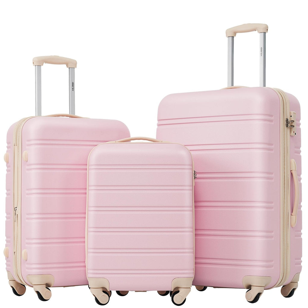 Merax Luggage Sets of 3 Piece Carry on Suitcase Airline Approved,Hard Case Expandable Spinner Wheels(White Pink)