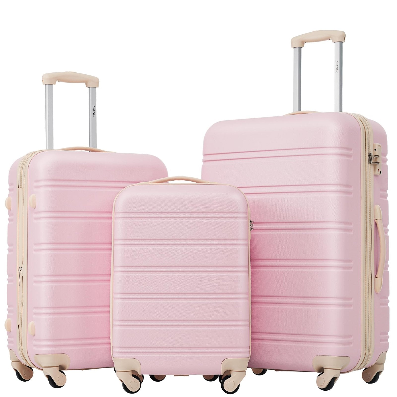 Merax Luggage Sets of 3 Piece Carry on Suitcase Airline Approved,Hard Case Expandable Spinner Wheels(White Pink)