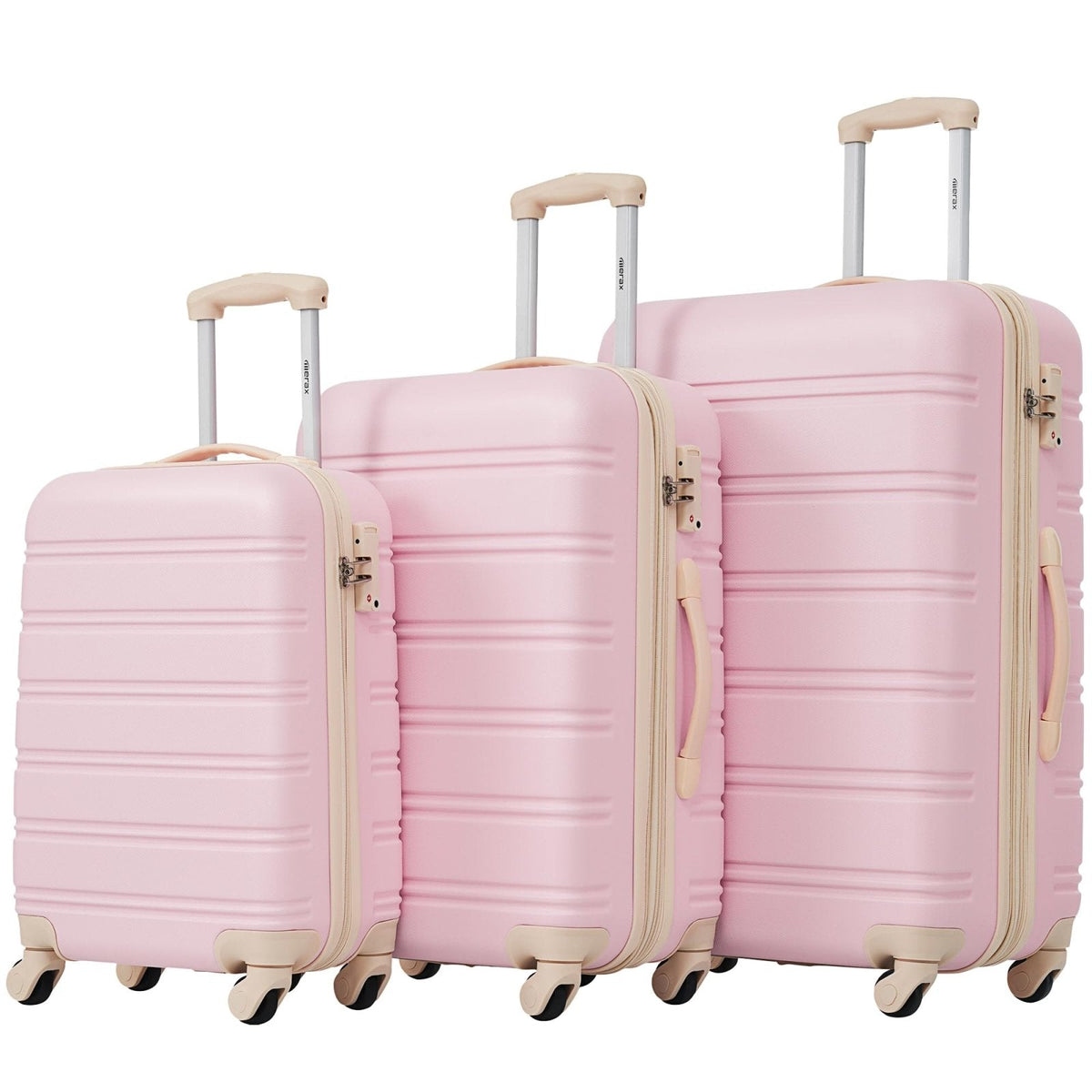 Merax Luggage Sets of 3 Piece Carry on Suitcase Airline Approved,Hard Case Expandable Spinner Wheels(White Pink)