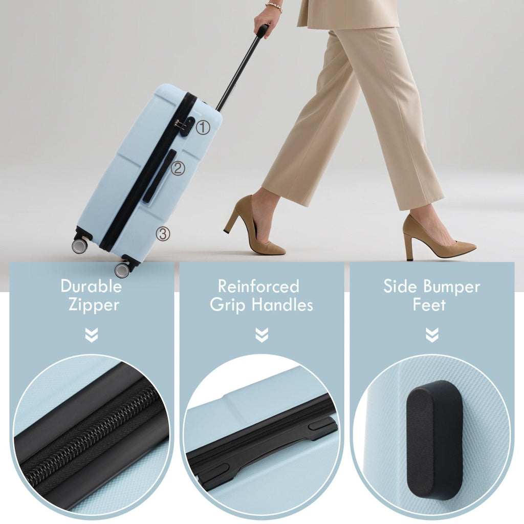 Merax Luggage Sets,ABS Durable Hardcase Suitcase Double Wheels 3 Piece Carry on Suitcase Airline Approved,Light Blue