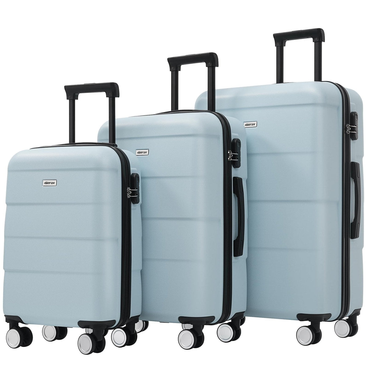 Merax Luggage Sets,ABS Durable Hardcase Suitcase Double Wheels 3 Piece Carry on Suitcase Airline Approved,Light Blue