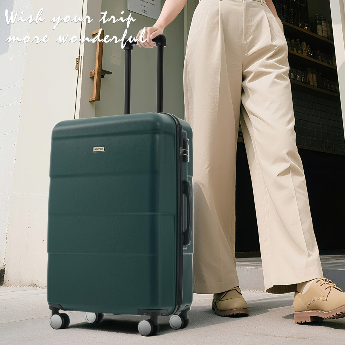 Merax Luggage Sets,Hardcase Suitcase with Bags,6 Piece Lightweight Carry on Luggagewith Double Spinner Wheels Lock,16+20+24+28 inches,Dark Green