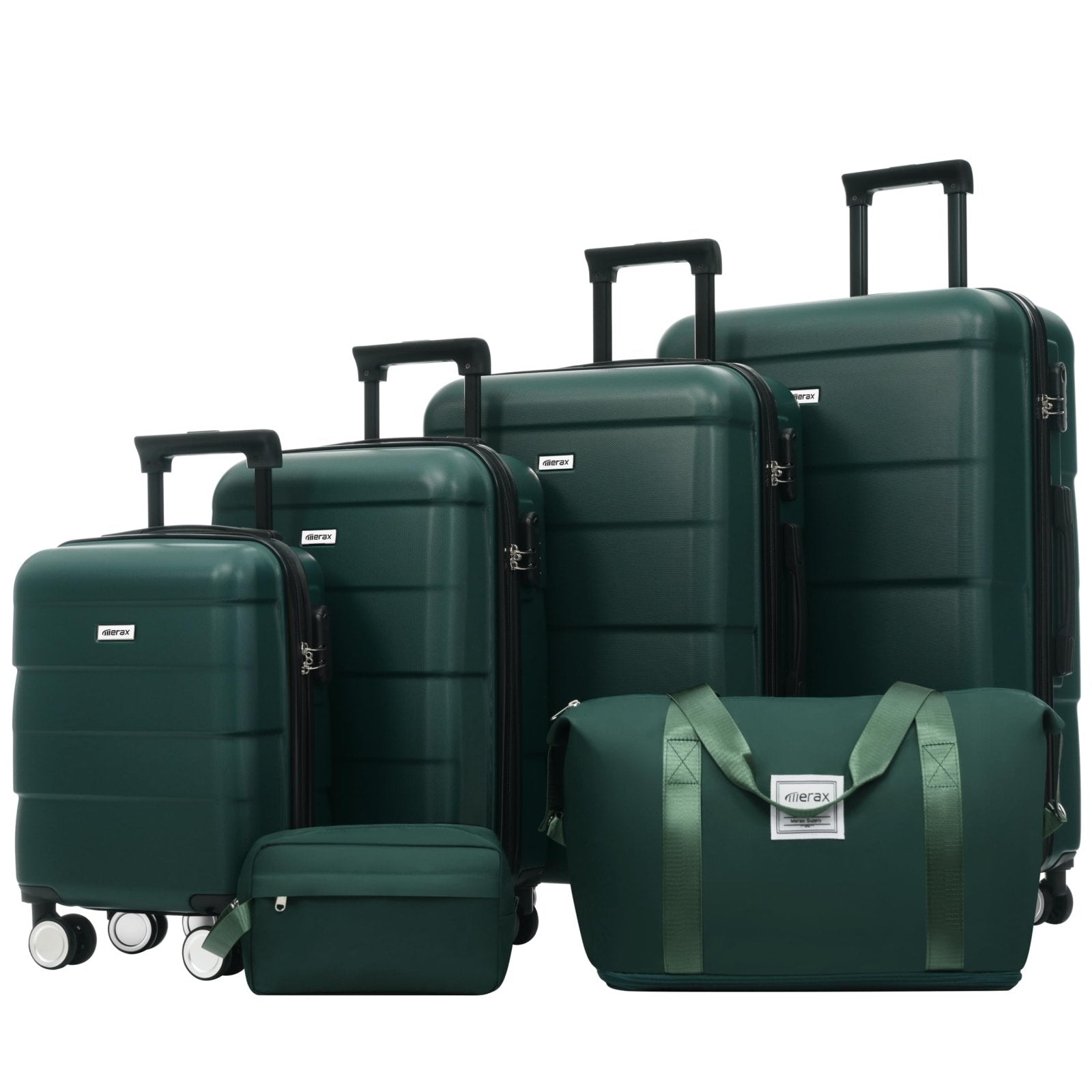 Merax Luggage Sets,Hardcase Suitcase with Bags,6 Piece Lightweight Carry on Luggagewith Double Spinner Wheels Lock,16+20+24+28 inches,Dark Green