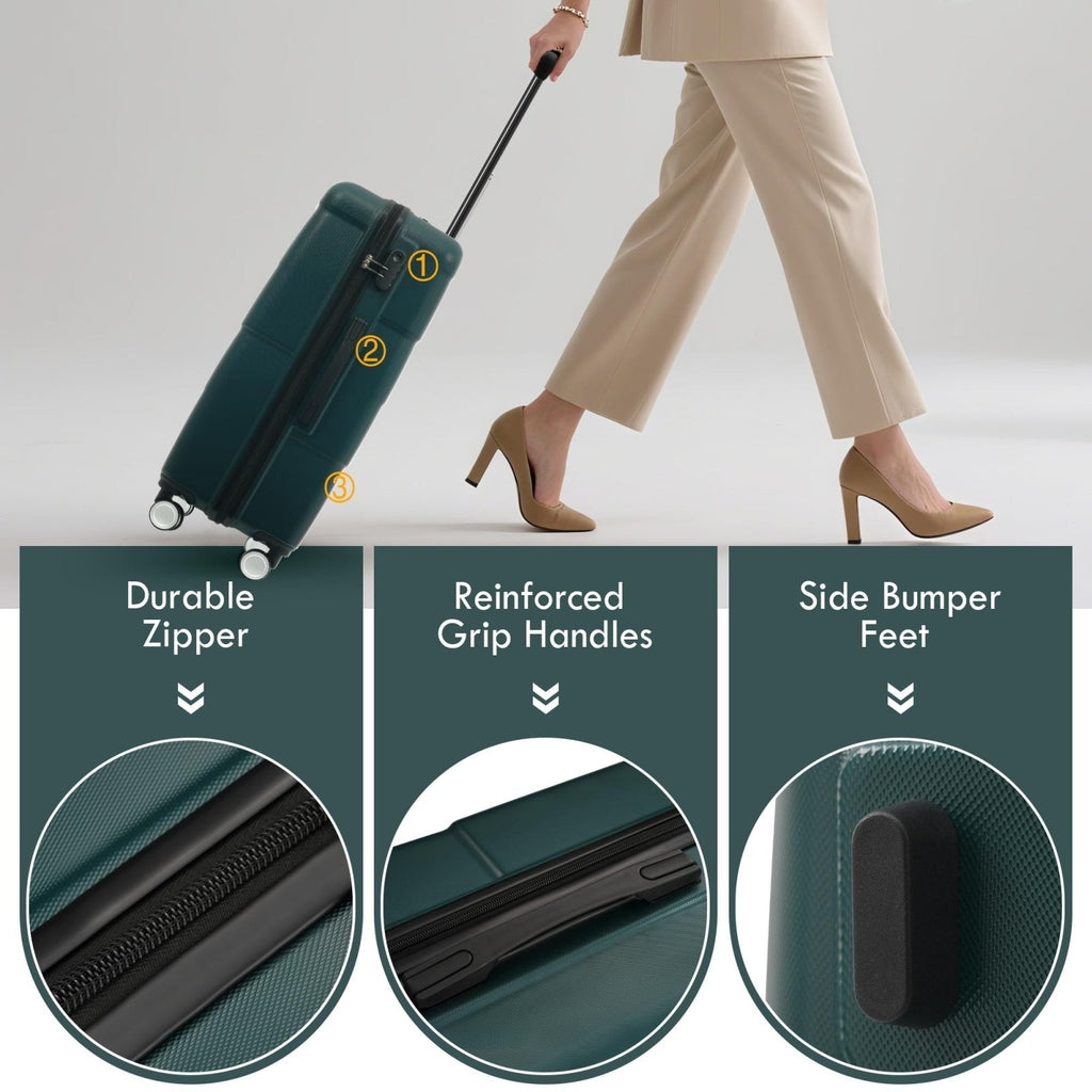 Merax Luggage Sets,Hardcase Suitcase with Bags,6 Piece Lightweight Carry on Luggagewith Double Spinner Wheels Lock,16+20+24+28 inches,Dark Green