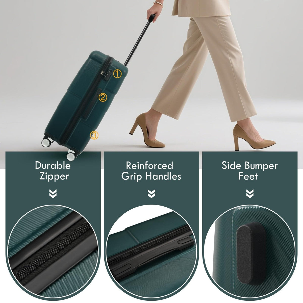 Merax Luggage Sets,Hardcase Suitcase with Bags,6 Piece Lightweight Carry on Luggagewith Double Spinner Wheels Lock,16+20+24+28 inches,Dark Green