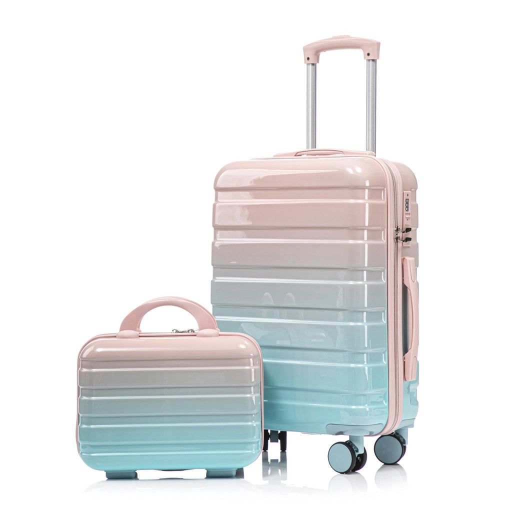 Merax Luggage,Lightweight Durable Carry On Suitcase Set with Spinner Wheels,2 Piece 20 Inch Luggage with 14 Inch Cosmetic Case for Travel,Blue+Pink