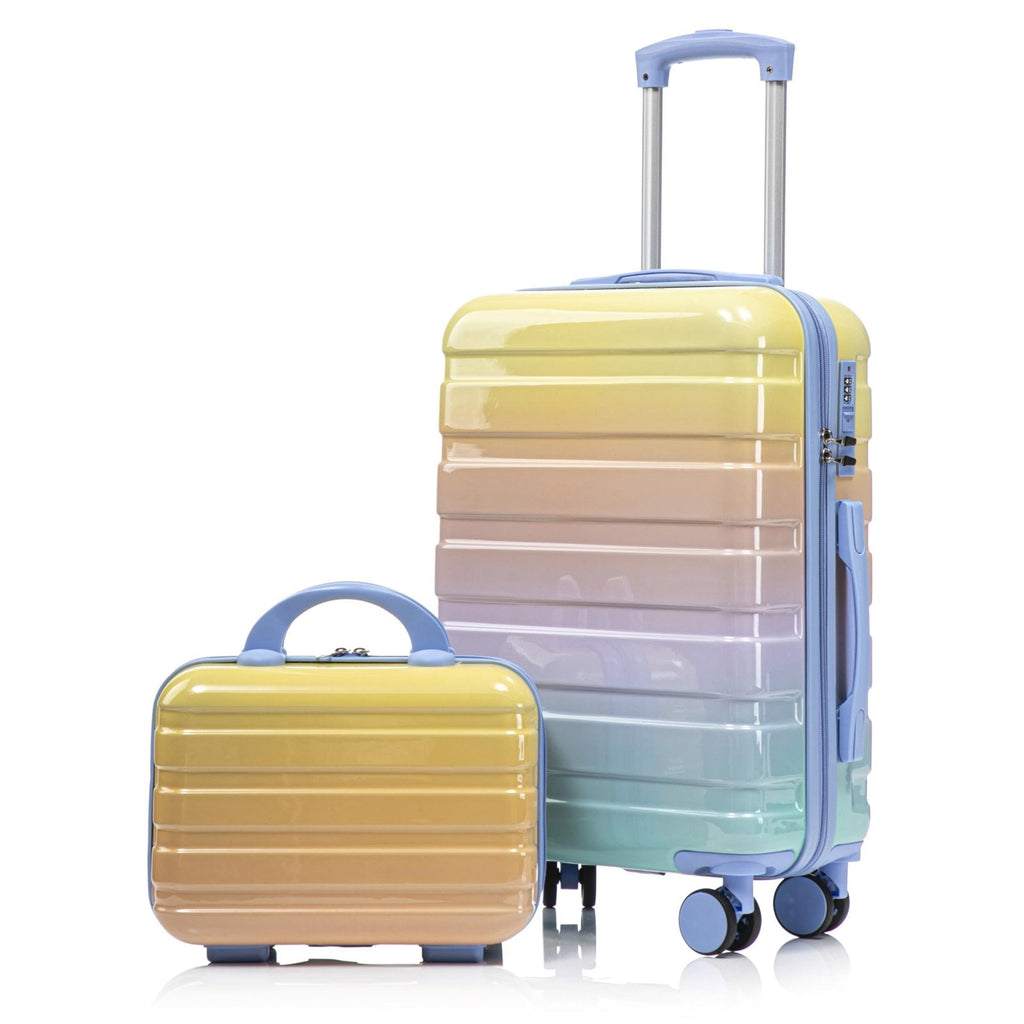Merax PC+ABS 20" Carry-On Luggage Set with Detachable Makeup Case Compact & Flight Approved, Rainbow